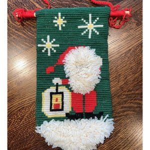 Vintage Needlepoint Christmas Santa Hang Door /Wall Hanger
